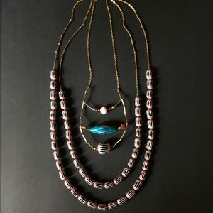 Hndcrftd Multilayered African Trade Bead Necklace